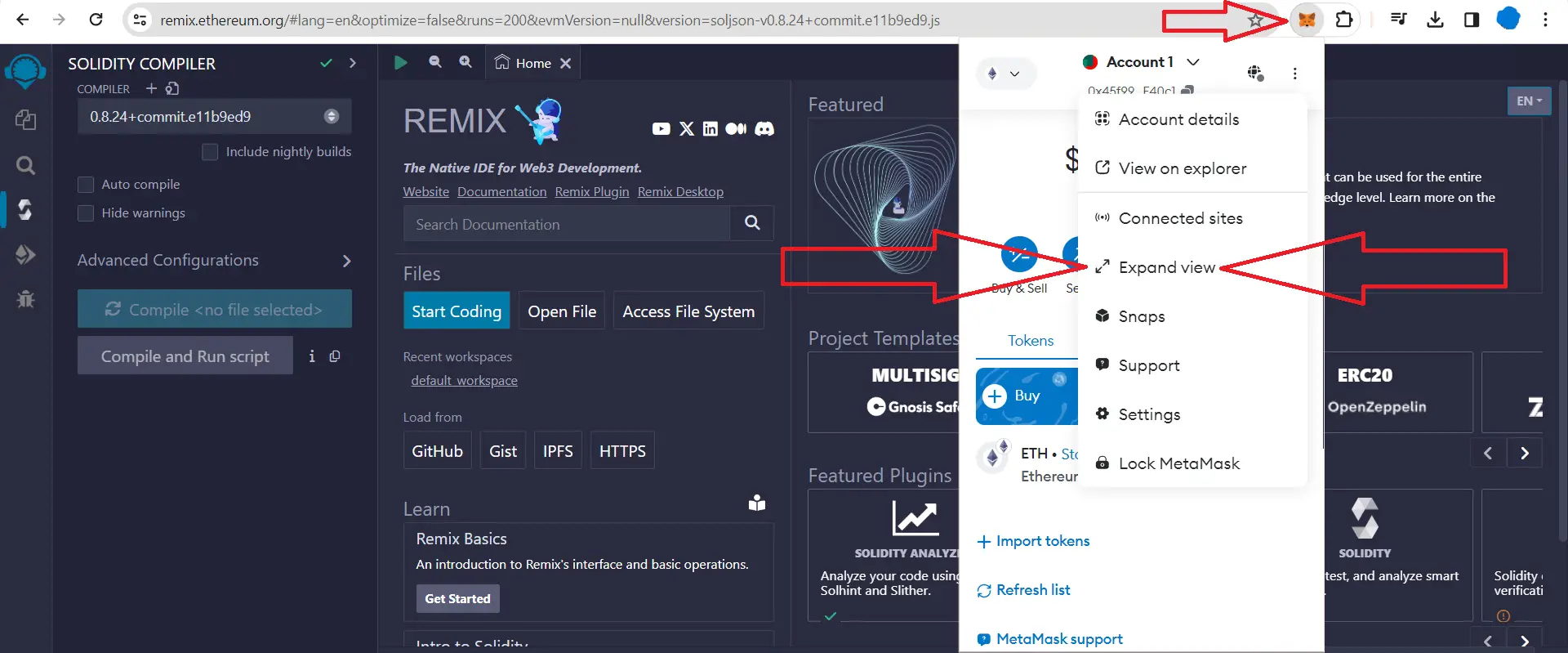 MetaMask wallet interface