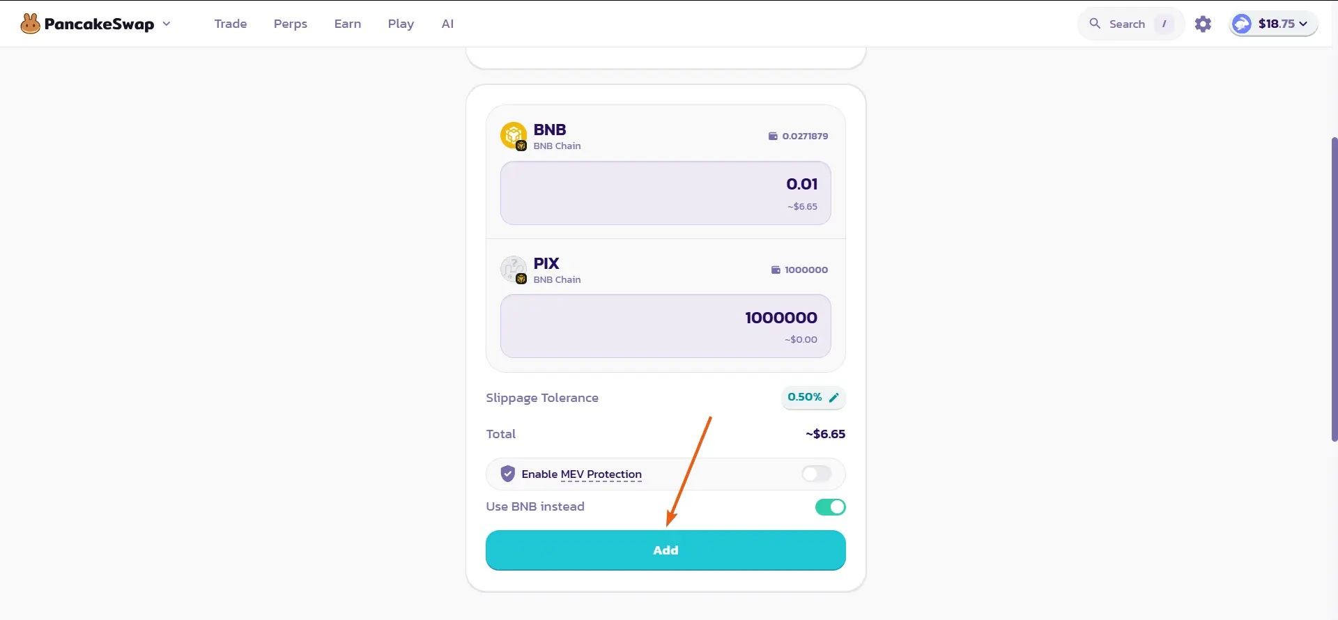 PancakeSwap liquidity guide, step 11